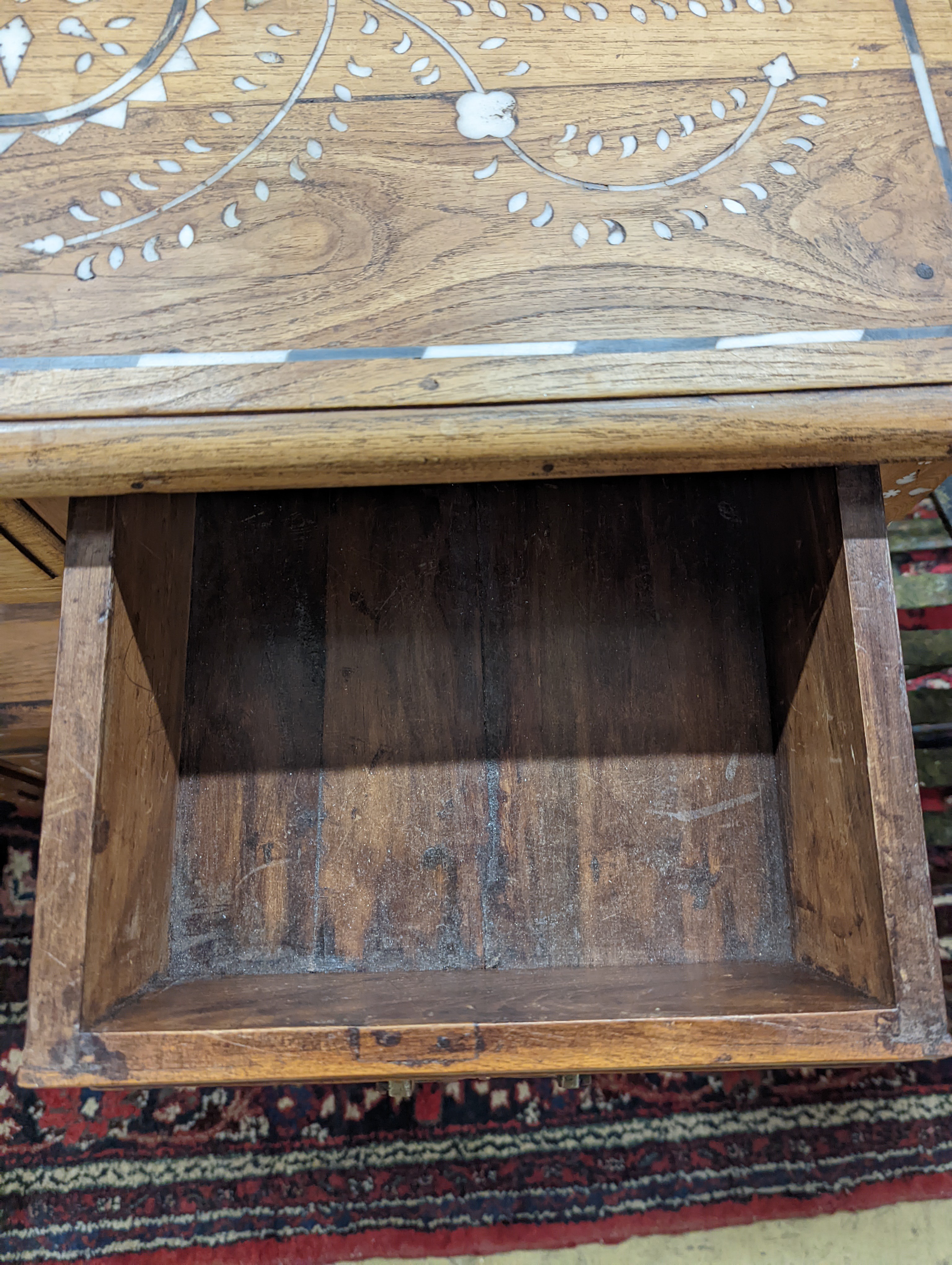 An Indian bone inlaid hardwood buffet, length 72m, depth 38cm, height 91cm
